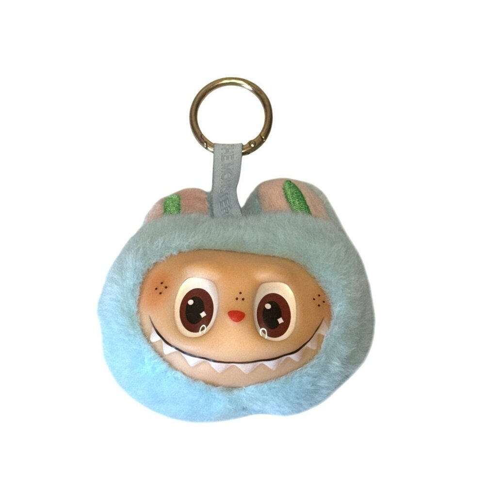 Labubu face keychain keyholder bag charm light blue Plush Toy Cute Doll Vinyl Do